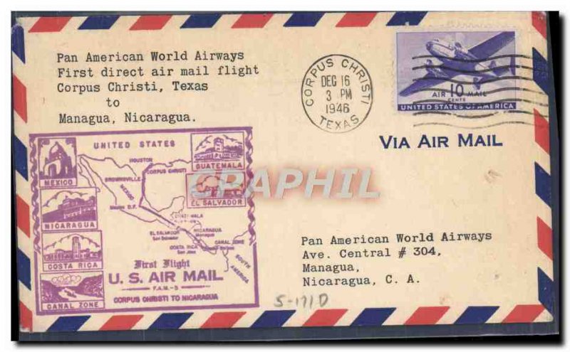 Letter USA 1st flight Corpus Christi Texas Managua Nicaragua December 16, 1946