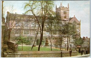 c1910s Shrewsbury England Postcard Free Library Darwin Statue Old School Gothic