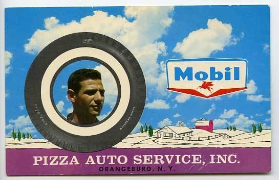 Orangeburg NY Pizza Auto Mobil Gas Station 1961 Postcard