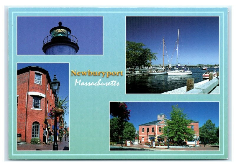 Postcard Newburyport, MA - Merrimack River, Market Square, Shopping District M6