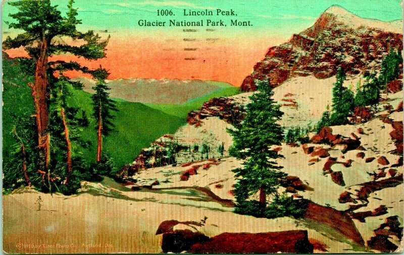 Lincoln Peak Glacier National Park Montana MT 1924 DB Postcard Yellowstone  S20