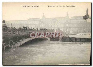 Old Postcard Crue of the Seine Paris Bridge Saints Peres