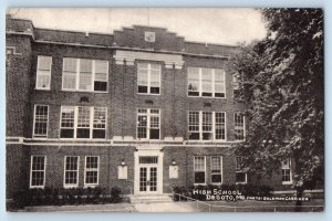 Desoto Missouri MO Postcard High School Building Exterior c1910's Antique Trees