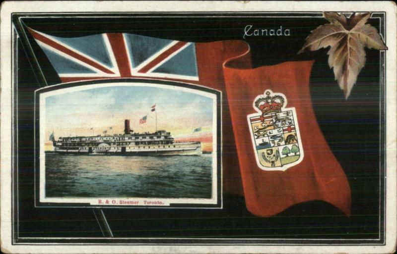 R&O Steamer Ship Toronto - Canadian Flag Border c1910 Postcard