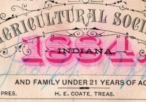 1884 Agricultural Society Ticket Wabash County, IN N. Banister H.E. Coate F49