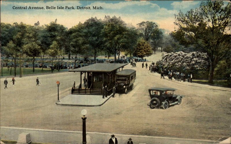 Detroit Michigan MI Belle Isle Park Sight Seeing Car Bus c1910 Vintage Postcard