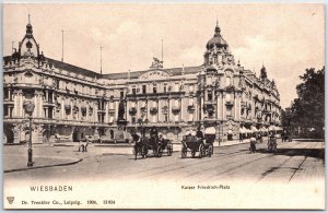 VINTAGE POSTCARD STREET SCENE KAISER FRIEDRICH SQUARE WIESBADEN GERMANY c. 1905