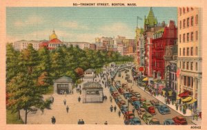 Boston MA-Massachusetts, Tremont Street Famous Common Stores Vintage Postcard