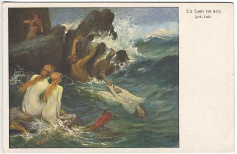 Leete Nude Mermaids Mermen Swimming Rare Postcard