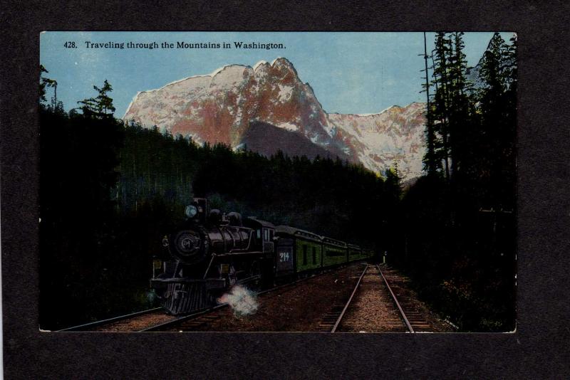 WA Railroad Train Locomotive Steam Engine Mountains Washington Postcard Vintage