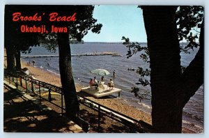 Okoboji Iowa IA Postcard Brook's Beach On Lake Okoboji Arnolds Park Shoreline