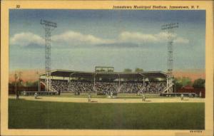 Jamestown NY Municipal Baseball Stadium LINEN Postcard