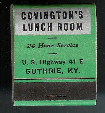 COVINGTONS LUNCH ROOM Ky 1950's Full Unstruck Matchbook