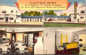 Linen Postcard B and Z Court and Grill U.S. Highway 27 in Oneida, Tennessee