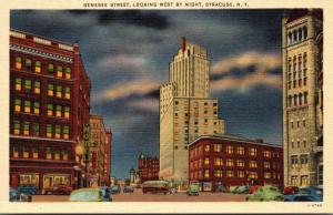 New York Syracuse Genesee Street Looking West By Night