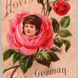 c1880s Lowell, MA Hoyt's German Cologne Perfumed Trade Card Flower Rose Girl C11