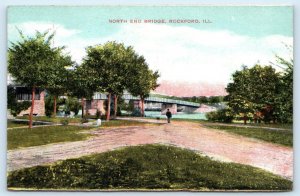 ROCKFORD, IL Illinois~ NORTH END BRIDGE c1910s Winnebago County Postcard