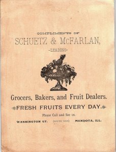 1880's Large Card Schuetz & McFarlan Fruit Dealers Children Cuckoo Clock &B