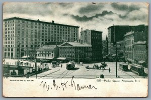 Postcard Providence RI c1905 Market Square Trolly Cars Horse Carriages