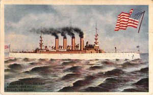 US NAVY  Ship, Cruiser, USS Colorado, Flag,  Message, Old Postcard