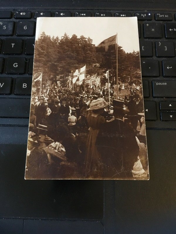 Antique Photo Postcard RPPC-  Crowd of People outdoor Gathering, Possibly Sweden