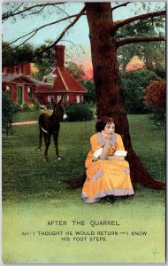 After The Quarrel Woman Sits Under The Tree Dog At The Back Comic Postcard