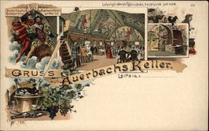 Gruss aus Auerbachs Keller Leipzig Germany Fine Lithograph Postcard c1900