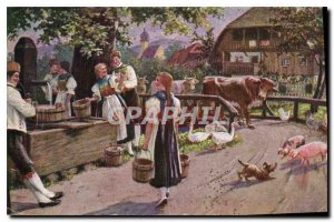 Old Postcard Series Aus Leben und Treiben im Schwarzwald Am Woman Dorbrunnen ...