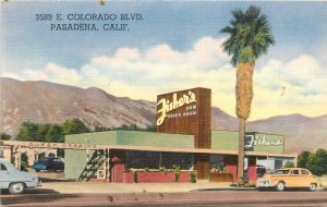 Postcard 1940s California Pasadena Route 66 Fishers restaurant CA24-634