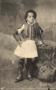 Young Greek Boy in Ethnic Costume c1910 Vintage Postcard