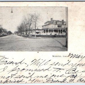 c1900s UDB Waterloo, IA Franklin St Street Light House Photo Litho Postcard A62