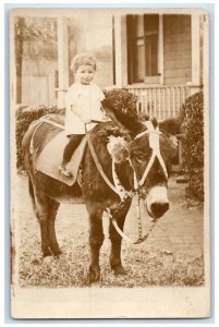 1917 Little Girl Riding Donkey Birthday Party Norfolk VA RPPC Photo Postcard