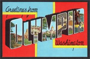 Olympia WA Large Letter Linen Postcard c.1940s by Kropp