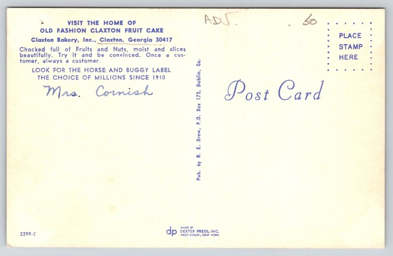 Interior~Claxton Bakery Inc Claxton Georgia~Vintage Postcard