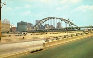 Vintage Postcard Fort Pitt Bridge Pittsburgh PA Parkway View Skyline