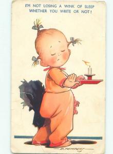 Bamforth Comic signed GIRL USING CANDLEHOLDER AB9875