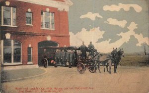 HOOK & LADDER CO. NO. 9 FIRE DOVER ST. PROVIDENCE RHODE ISLAND POSTCARD (c.1910)