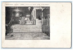 c1905 Dennison Hotel Lobby Fifth & Main Sts. Interior Cincinnati OH Postcard