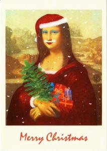 Mona Lisa as Santa Claus Christmas Altered Art Postcard #2