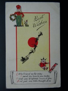 Christmas Greetings shows Santa Sleigh & Toys c1922 Postcard by Misch & Co. 863