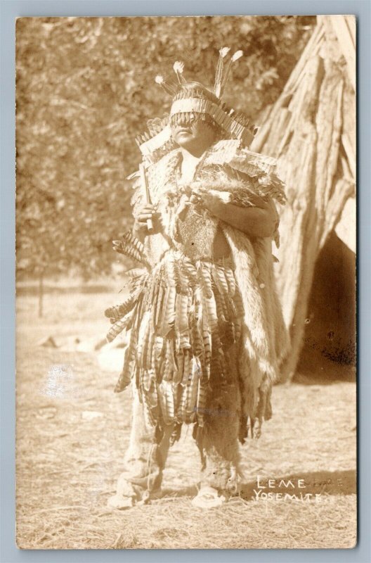 AMERICAN LEME YOSEMITE INDIAN CA ANTIQUE REAL PHOTO POSTCARD RPPC rare