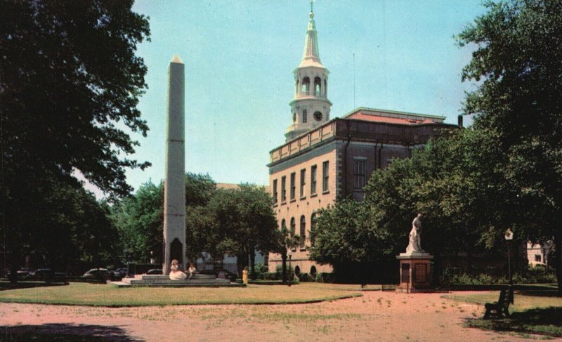 Vintage Postcard City Hall Park Monuments William Pitt Charleston South Carolina