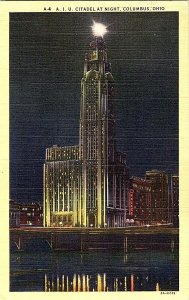 A. I. U. Citadel At Night Columbus Ohio Vintage Postcard Standard View Card