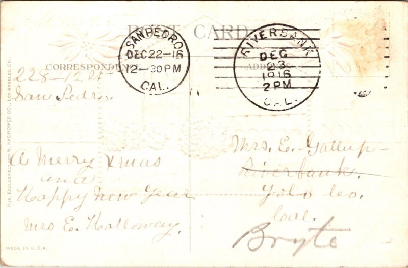 Merry Christmas Greetings Postcard From Santa Barbara Mission California