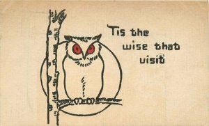 Arts Crafts Wise owl saying artist impression Postcard Linen 20-3578