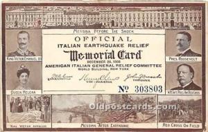 Italian Earthquake Relief, Memorial Card President Theodore Roosevelt Unused 