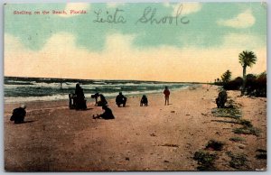 Vtg Florida FL Shelling On The Beach 1910s View Old Divided Back Postcard