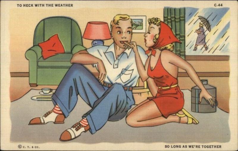 Sexy Blonde Woman Handsome Man Teich Everyday Comic Scarce Linen Postcard