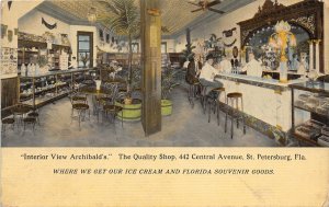 G81/ St Petersburg Florida Postcard c1910 Interior Archibald's Ice Cream Shop