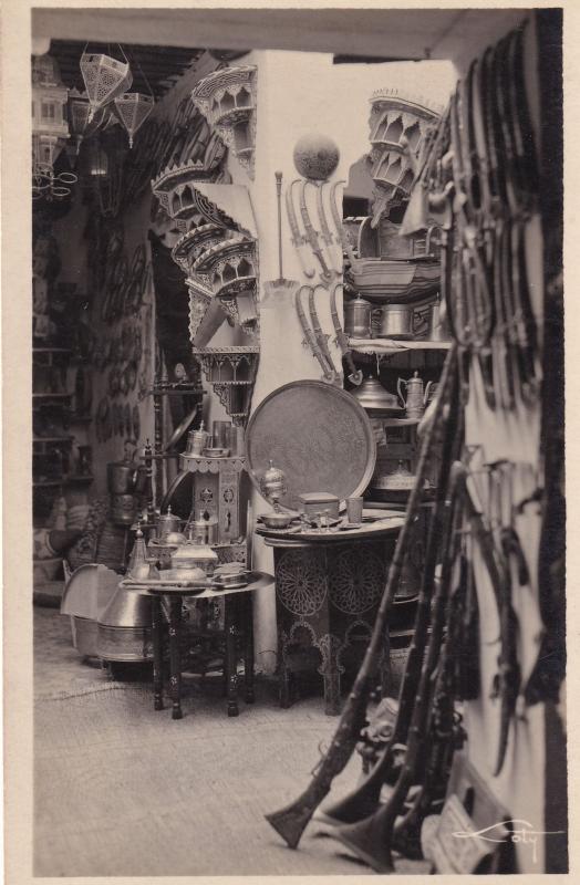 Tetuan Morocco Bazar Stall Lucky Charms Pottery Vintage Real Photo Postcard